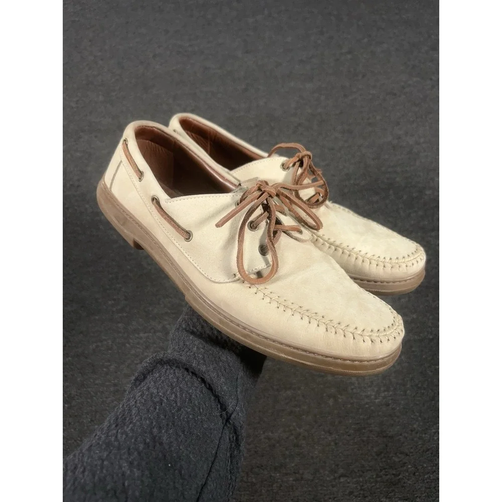 Allen Edmonds Force 10 Boat Shoes Beige Cream Leather Mens Size 9